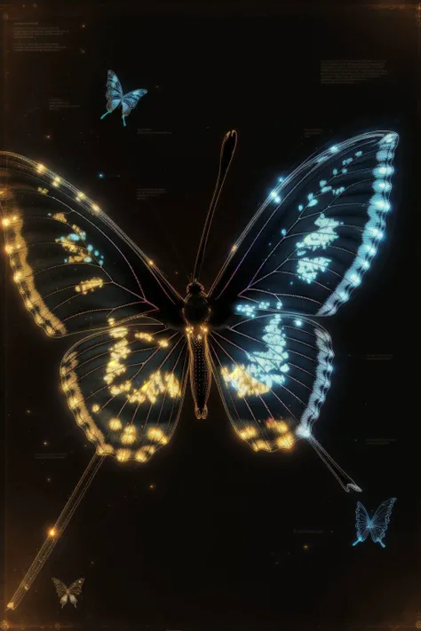 a bioluminescent butterfly, black background, J_diagram <lora:J_diagram:1>