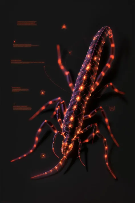 a bioluminescent scorpion, black background, J_diagram <lora:J_diagram:1>