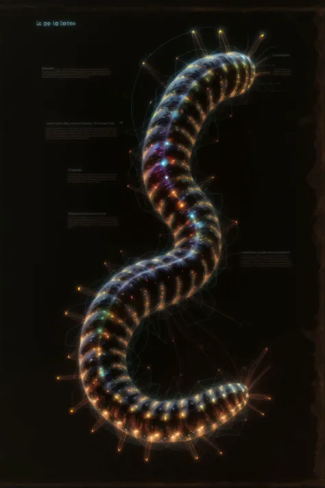 a bioluminescent caterpillar, black background, J_diagram <lora:J_diagram:1>