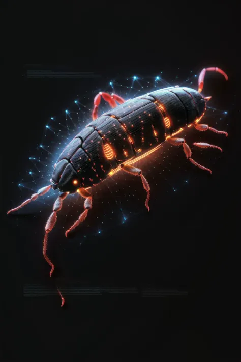 a bioluminescent  cockroach, black background, J_diagram <lora:J_diagram:1>