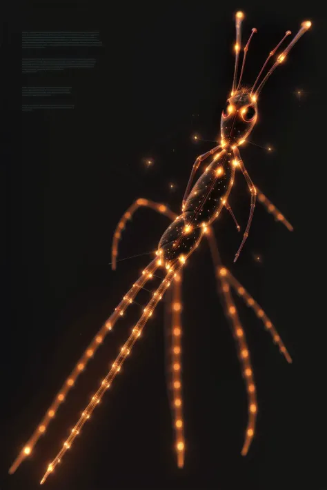 a bioluminescent stick insect, black background, J_diagram <lora:J_diagram:1>