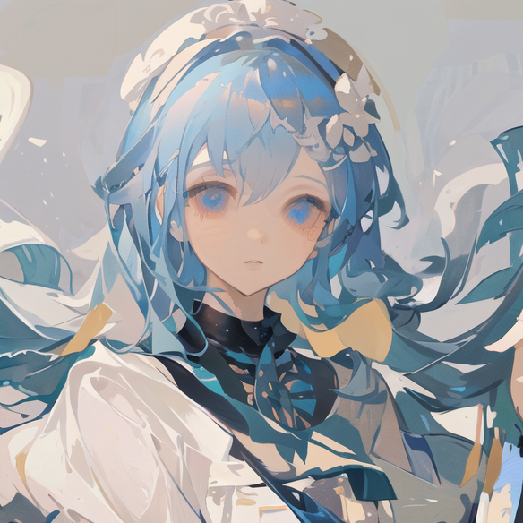Anime girl with blue hair holding a sword and a sword - SeaArt AI