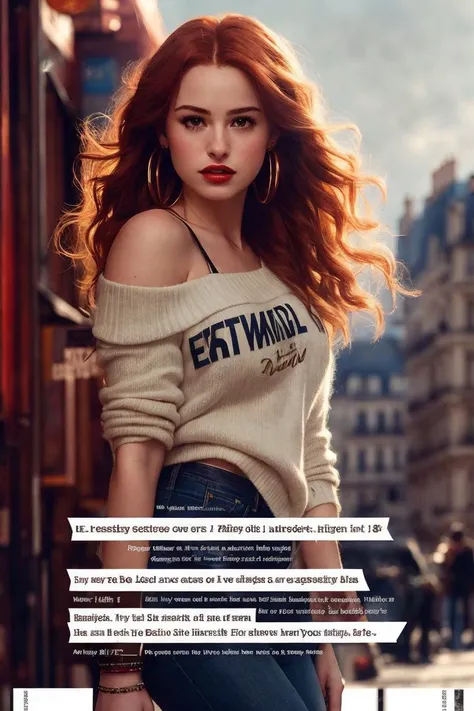 extremely detailed infographic of (madpetsch:0.99), (as a movie star:1), (((highly detailed infographic))), perfect thighs, (sexy sweater off shoulders), (jeans), (paris in the background), (((romantic movie poster with text:1.2))), (((movie title:1.2))), atmospheric lighting, cinematic composition, high quality photorealistic, 8k wallpaper of the highest quality, nikon, detailed, art by bastien lecouffe-deharme and greg rutkowski and carne griffiths, natural light, 4K, highly detailed, ((perfect eyes)), (detailed pupils), (((film casting))), (((text:1.3))), (((character infographic))), (red lips), (hoop earrings)