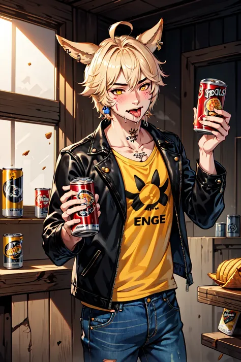 1boy, male focus, solo, Simple-Miqote Ahoge-HornballFace BadBoyVibes-GenderFree PringlesCanMAybe
