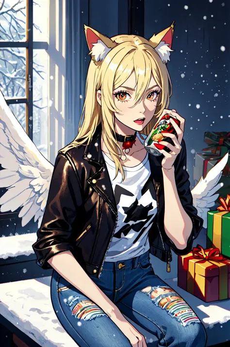 1girl, solo, brown eyes, blonde hair, detailed hair, detailed face, detailed eyes, official art, BadBoyVibes-GenderFree PringlesCanMAybe XmasTheme OsenayanFace
