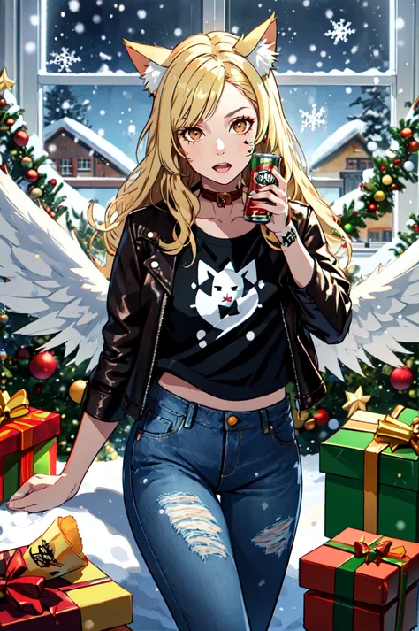 1girl, solo, brown eyes, blonde hair, detailed hair, detailed face, detailed eyes, official art, BadBoyVibes-GenderFree PringlesCanMAybe XmasTheme OsenayanFace