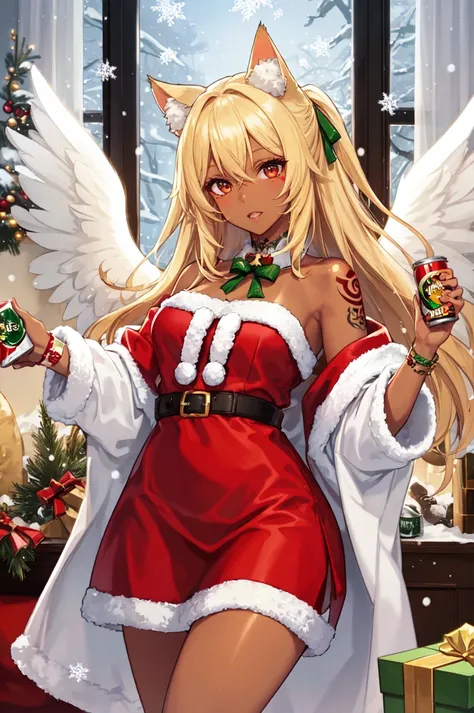 1girl, solo, brown eyes, blonde hair, detailed hair, detailed face, detailed eyes, official art, NagiDark PringlesCanMAybe XmasTheme