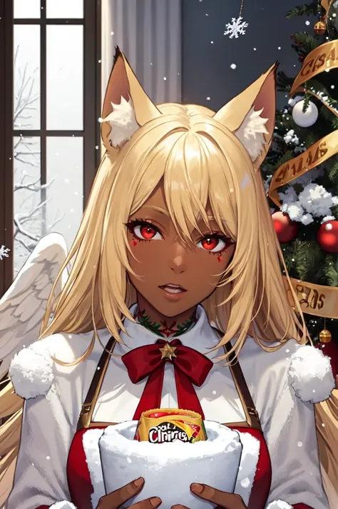 1girl, solo, brown eyes, blonde hair, detailed hair, detailed face, detailed eyes, official art,  NagiDark PringlesCanMAybe XmasTheme