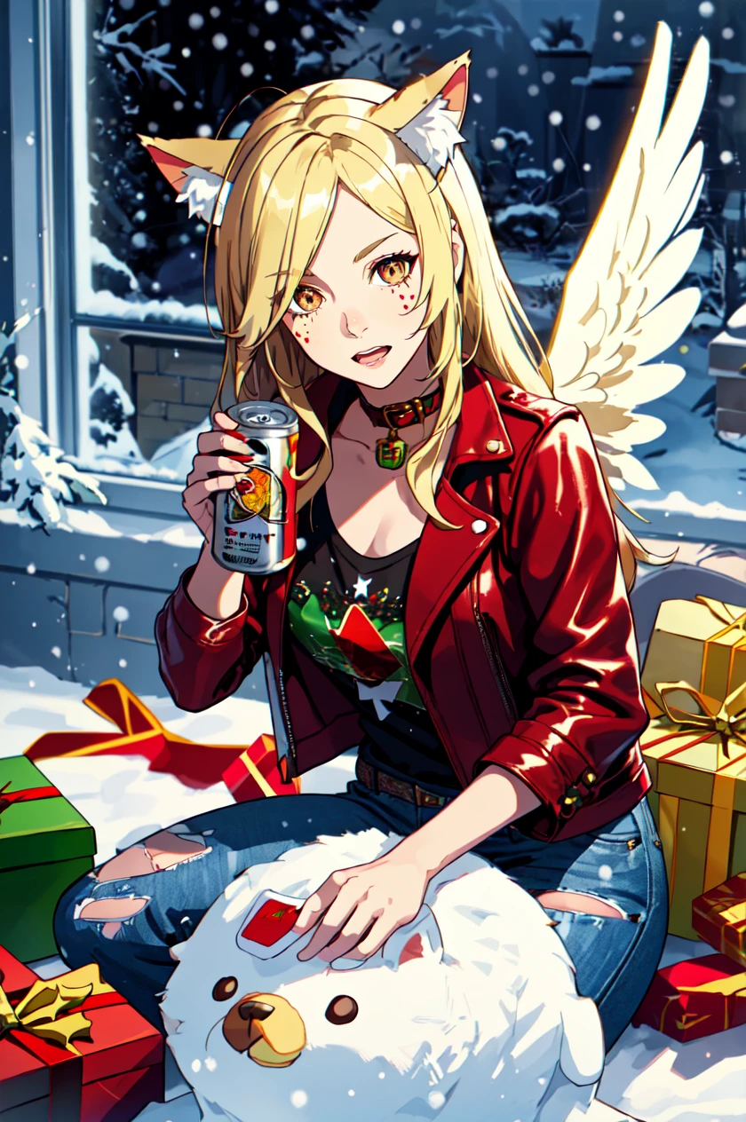 1girl, solo, brown eyes, blonde hair, detailed hair, detailed face, detailed eyes, official art, BadBoyVibes-GenderFree PringlesCanMAybe XmasTheme OsenayanFace