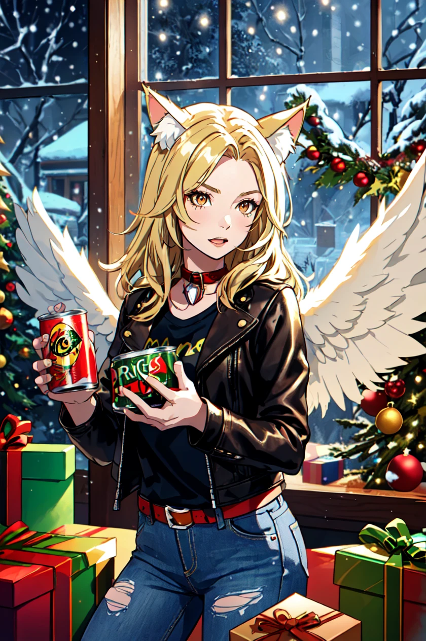 1girl, solo, brown eyes, blonde hair, detailed hair, detailed face, detailed eyes, official art, BadBoyVibes-GenderFree PringlesCanMAybe XmasTheme OsenayanFace