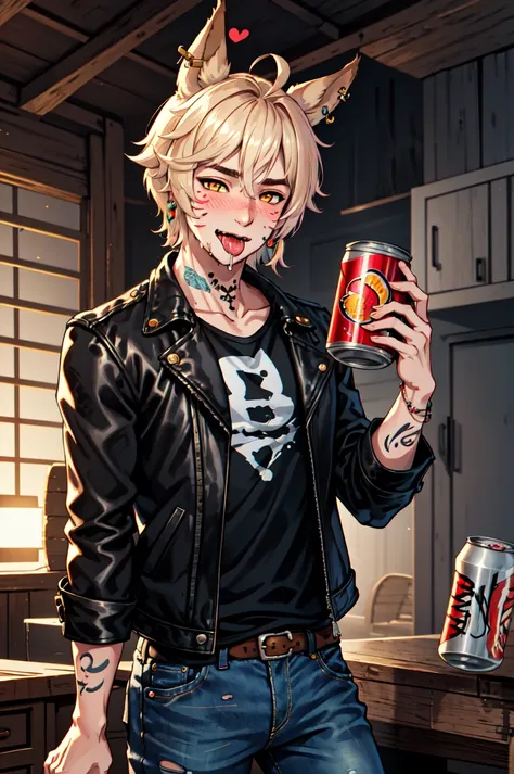 1boy, male focus, solo, Simple-Miqote Ahoge-HornballFace BadBoyVibes-GenderFree PringlesCanMAybe