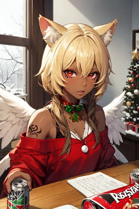 1girl, solo, brown eyes, blonde hair, detailed hair, detailed face, detailed eyes, official art, NagiDark PringlesCanMAybe XmasTheme