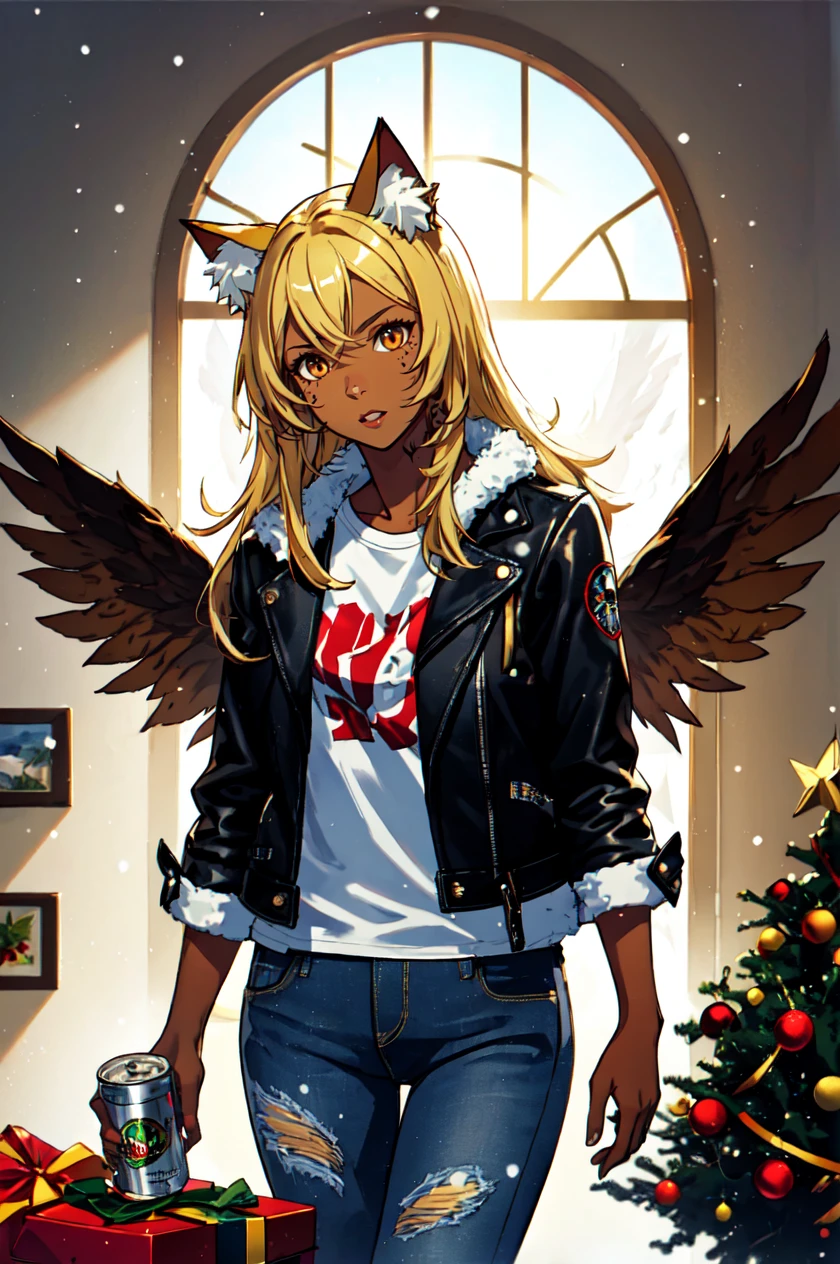 1girl, solo, brown eyes, blonde hair, detailed hair, detailed face, detailed eyes, official art, BadBoyVibes-GenderFree OseaDark PringlesCanMAybe XmasTheme