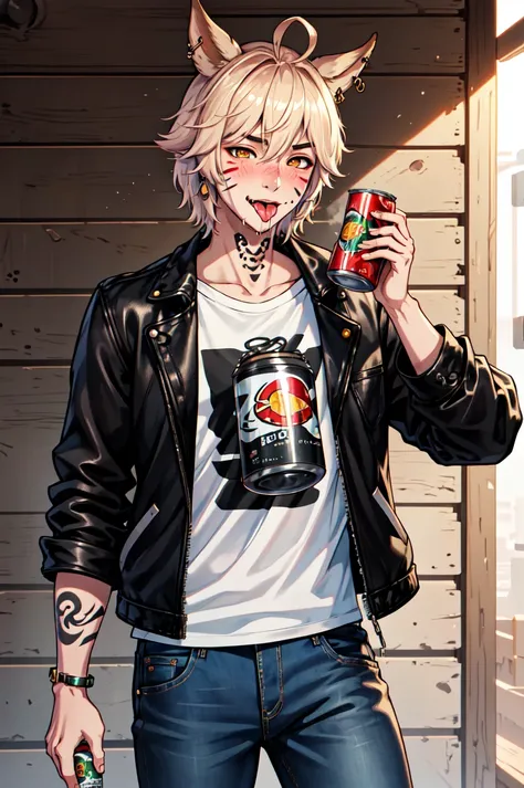 1boy, male focus, solo, Simple-Miqote Ahoge-HornballFace BadBoyVibes-GenderFree PringlesCanMAybe