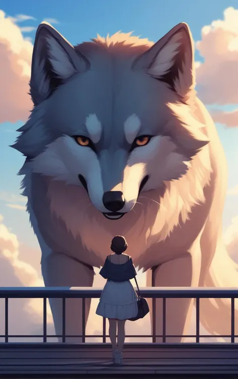 score_9, score_8_up, score_7_up, score_6_up, BREAK
CONCEPT_Oversized_Animal_ownwaifu, 
oversized animal, gray_wolf, 
1girl, outdoors, cloud, standing, sky, from behind, day, 
<lora:PONYXL_CONCEPT_Oversized_Animal_ownwaifu:1> , depth of field 
,