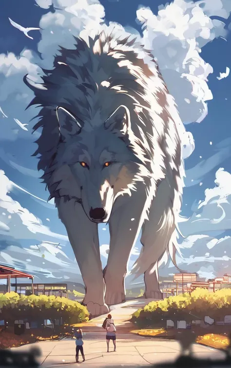 score_9, score_8_up, score_7_up, score_6_up, BREAK
CONCEPT_Oversized_Animal_ownwaifu, 
oversized animal, gray_wolf, 
1girl, outdoors, cloud, standing, sky, from behind, day, 
<lora:PONYXL_CONCEPT_Oversized_Animal_ownwaifu:0.95> , depth of field 
,