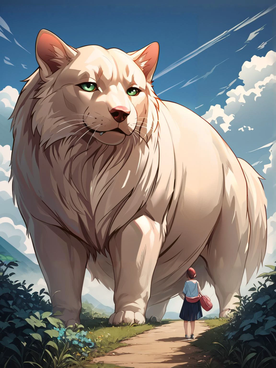 score_9, score_8_up, score_7_up, score_6_up, BREAK
CONCEPT_Oversized_Animal_ownwaifu,
oversized animal,
1girl, outdoors, cloud, standing, sky, from behind, day,
<lora:PONYXL_CONCEPT_Oversized_Animal_ownwaifu:1> , depth of field
,