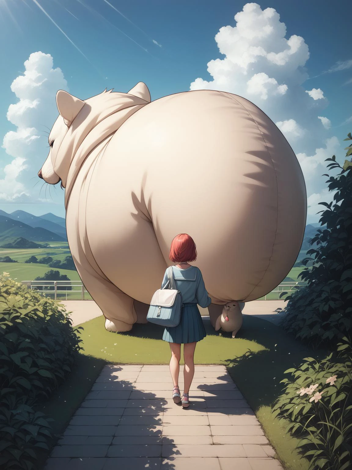 score_9, score_8_up, score_7_up, score_6_up, BREAK
CONCEPT_Oversized_Animal_ownwaifu,
oversized animal,
1girl, outdoors, cloud, standing, sky, from behind, day,
<lora:PONYXL_CONCEPT_Oversized_Animal_ownwaifu:0.95> , depth of field
,