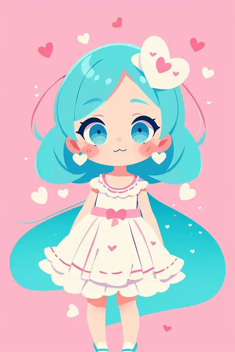 chibi girl in a kawaii style, hearts, soft, colorful, delicate, expressive, textured, sharp, cyan and pink, <lora:chibi-v1:0.8>