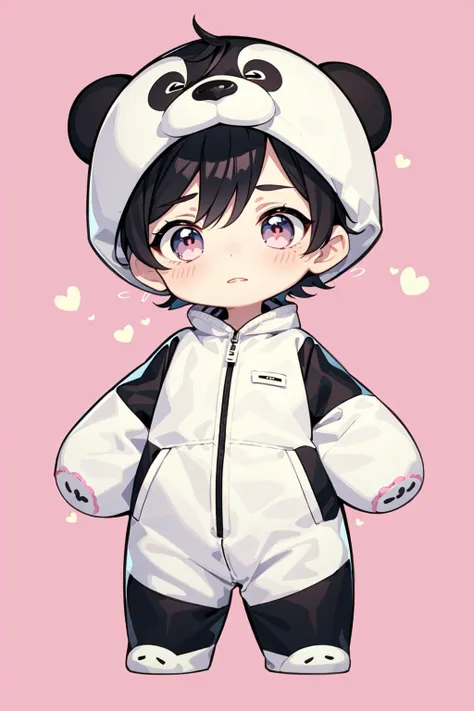 chibi boy in a kawaii style, in a panda costume, soft, colorful, delicate, expressive, textured, sharp, cian and pink colors, <lora:chibi-v1:0.8>