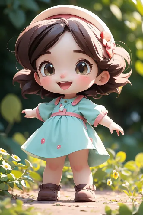 masterpiece, best quality, 8k, cinematic light, ultra high res, chibi, full body, <lora:chibi-v1:1>, Happy child girl. Bucolic style. Women's children's clothing. Smooth color. Simple art. Ghibli studio style. Strawberry character style.