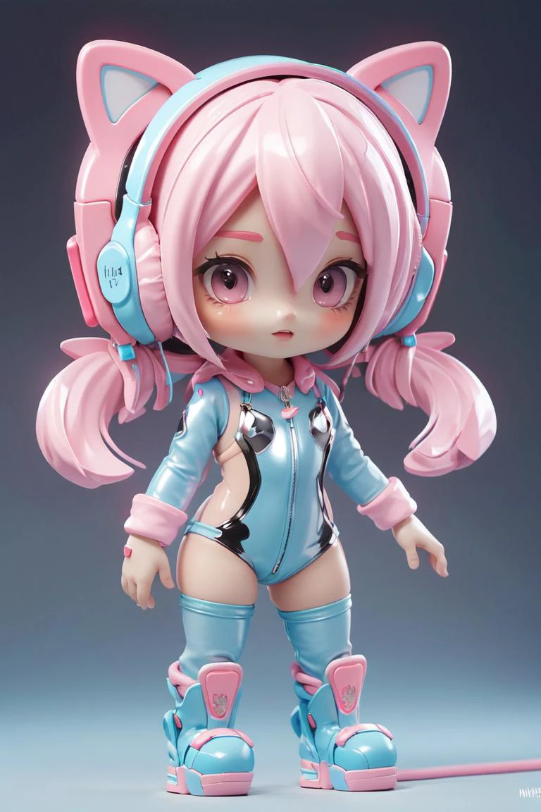masterpiece, best quality, 8k, cinematic light, ultra high res, chibi, full body, <lora:chibi-v1:1>,cinematic light, ultra high res, chibi, 1girl, alice \, (nikke\), pink bodysuit, animal ear headphones, shiny clothes, twintails, latex bodysuit,