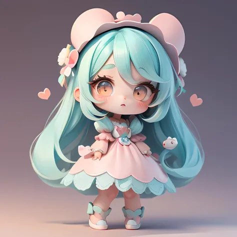 chibi girl in a kawaii style,hearts,soft,colorful,delicate,expressive,textured,sharp,cyan and pink,<lora:chibi-v1:0.8>,