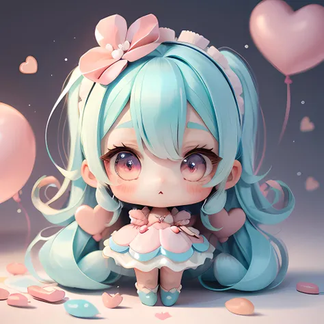chibi girl in a kawaii style,hearts,soft,colorful,delicate,expressive,textured,sharp,cyan and pink,<lora:chibi-v1:0.8>,