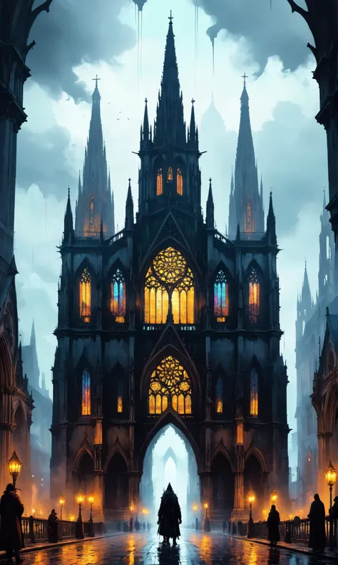 a Urban shaman with tech-infused rituals at a Gothic cathedral with towering spires, ultra-fine digital painting, <lora:xl_more_art-full_v1:0.3>, <lora:Dreamyvibes artstyle SDXL - Trigger with dreamyvibes artstyle:0.7> Dreamyvibes Artstyle, <lora:IPXL_v8:0.7> inkpunk style <lora:gildedvictoriansxl_v1:0.4> victorianstyle