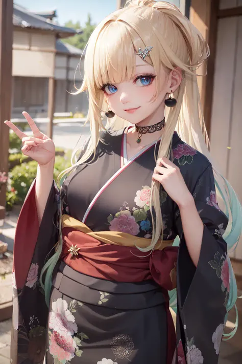 (masterpiece, best quality:1.2), <lora:vspo_aizawa-10:0.8>, solo, 1girl, aizawa ema, smile, closed mouth, looking at viewer, hair ornament, japanese clothes, kimono, black choker, jewelry, earrings
