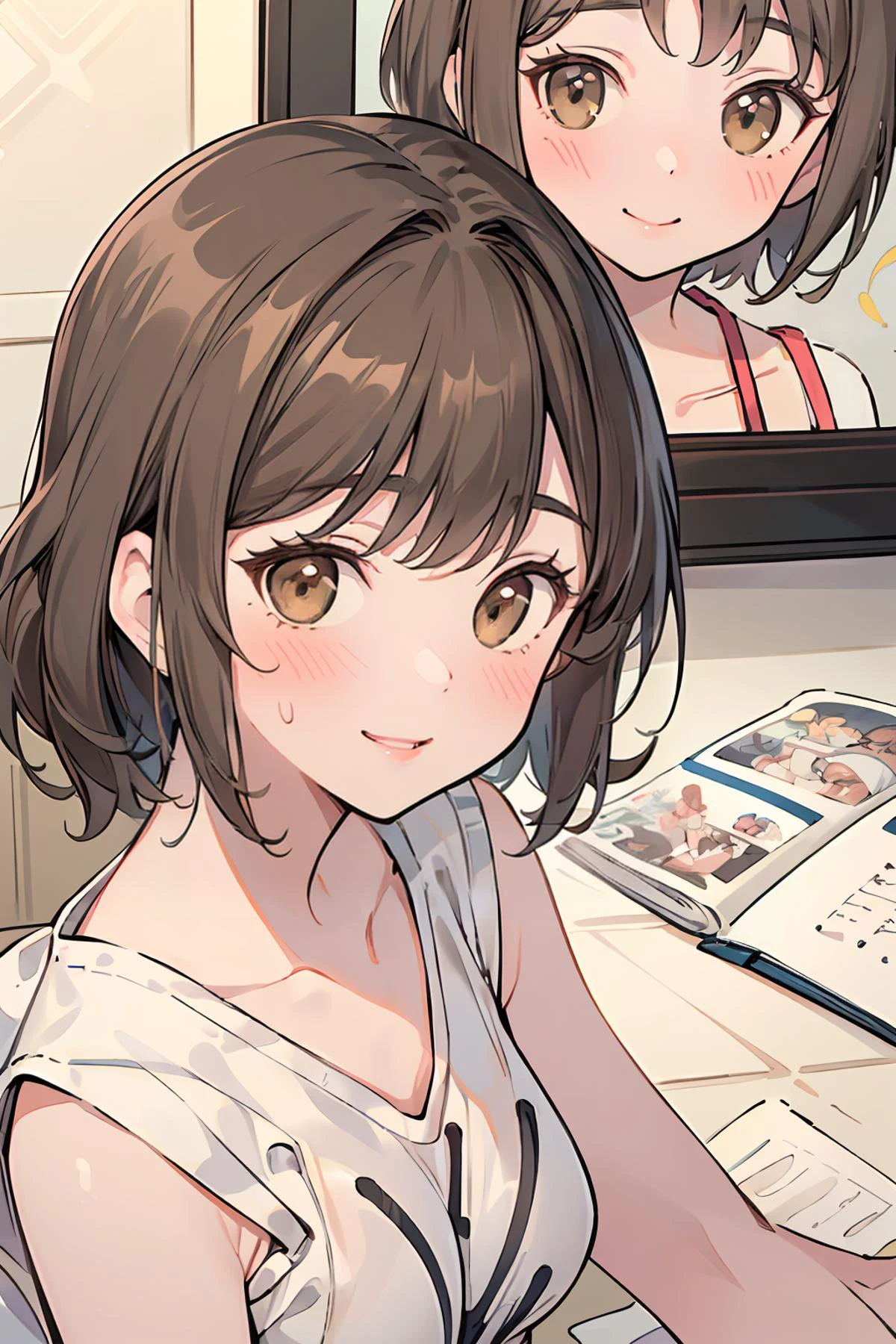 8k high quality detailed,highres,anime,comic,detailed image,
(an illustration of a age girl posing,(an illustration of girl,teengirl)),(magazine_illustration),(, p0pqn),
(,CARTOON_April_ONeil_TMNT_ownwaifu,1girl,brown hair,short hair,brown eyes,lips,makeup,medium breasts),(Warm Smile),detailed_face,
((wariza):0.8),
((, edgAsianc,wearing edgAsianc):0.85),(,realistic clothing texture,realistic_skin_texture),<lora:popqn:0.8>,<lora:CARTOON_April_ONeil_TMNT_ownwaifu:0.6>,<lora:edgAsianc:0.65>,<lora:more_details:0.2>