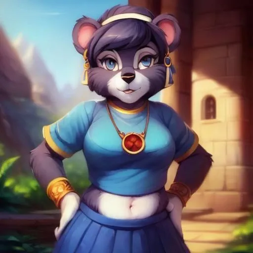 takkatoo, blue clothing, blouse, midriff, navel, skirt, wristband,
<lora:TakkaToo:0.8>, uploaded on e621, (detailed background, depth of field), (intricate:1.1), (high detail:1.2), (soft focus), (masterpiece, best quality, 4k, 2k, shaded, absurd res), by by Einshelm