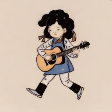 a girl playing guitar <lora:Destijl:1>