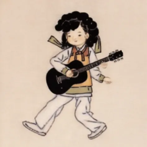a girl playing guitar <lora:Destijl:1>
