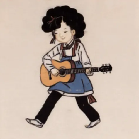 a girl playing guitar <lora:Destijl:1>