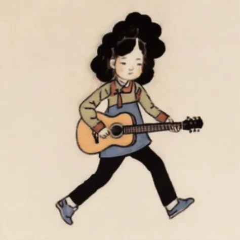 a girl playing guitar <lora:Destijl:1>