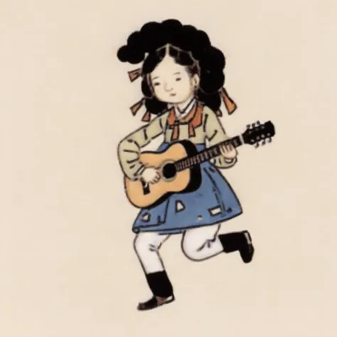 a girl playing guitar <lora:Destijl:1>