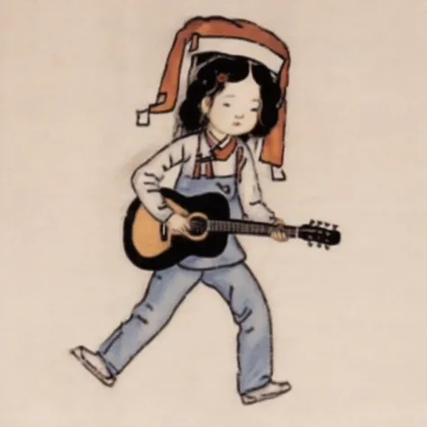 a girl playing guitar <lora:Destijl:1>