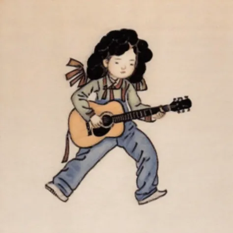 a girl playing guitar <lora:Destijl:1>