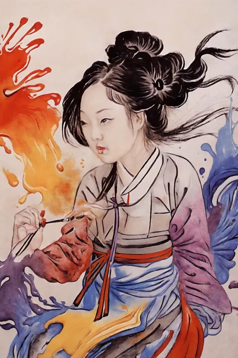 Colorful, multiple colors, intricate detail, splash screen, photorealistic, intricately detailed fluid gouache painting, calligraphy, acrylic, watercolor art,
masterpiece, best quality, 1girl, <lora:kwFemale_Beta40-SDXL_v1:1>, chinese,cleavage