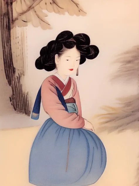 shinyunbok anime, (exceptional, best aesthetic, new, newest, best quality, masterpiece, extremely detailed, waifu:1.2), portrait of a girl under the tree
