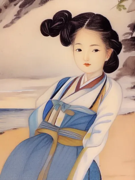 shinyunbok anime, (exceptional, best aesthetic, new, newest, best quality, masterpiece, extremely detailed, waifu:1.2), portrait of a girl on the beach