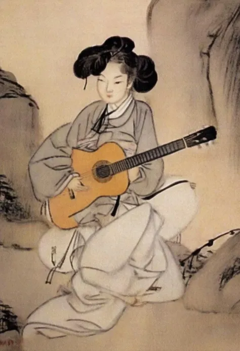 shinyunbok painting, a girl playing guitar