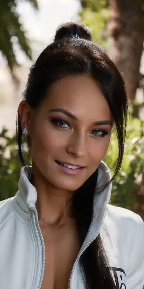 lexi_dona, 1girl, upper body,
((best quality)), ((masterpiece)), ((hyper-realistic)), (ultra-detailed), photo, high quality,
high ponytail, smile,
white t-shirt,
wearing a (bomber-jacket),
sunlight, light,
(bokeh),(detailed), (intricate), (cinematic lighting), (sharp focus on eyes), (skin texture:1.2),
(highly detailed face, realistic skin texture),
fujifilm xt3, natural skin texture, by holly randall,
<lora:lexi_dona:1>
