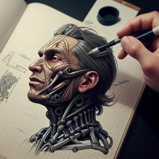a human transforming into a biomechanical man, digital painting, highly detailed, intricate details, intricate, elegant, sharp focus, beautiful, art by artgerm and greg rutkowski and alphonse mucha