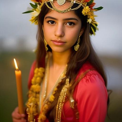 (100Memories: 1.7), a portrait of a young venezuelan woman cosplaying as goddess of tranquility and offerings, detailed heaven scene, photo realistic