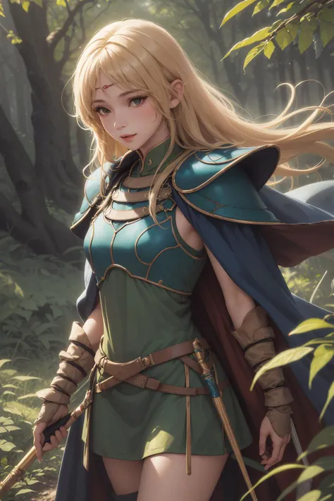 official art,extremely detailed CG unity 8k wallpaper,highly detailed,shiny skin,Depth of field,vivid color,
solo,,dress,armor,cloak, <lora:11deedlit-000011:0.8>,deedlit,forest,standing