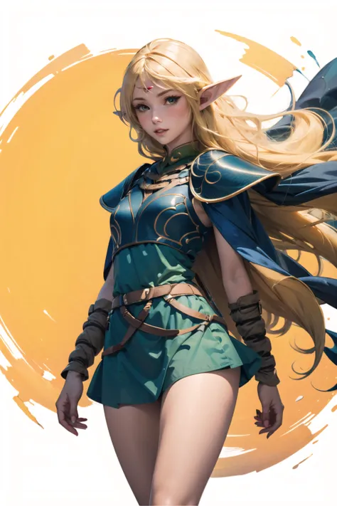 artsy aesthetics,(lineart),(fine-details),(Flat-colors),(depth),warm colors,
pretty blond elf ,medium breasts,pale skin,blonde hair, elven dress, ((short skirt, long legs)),
color background,rim lighting, <lora:11deedlit:1> deedlit