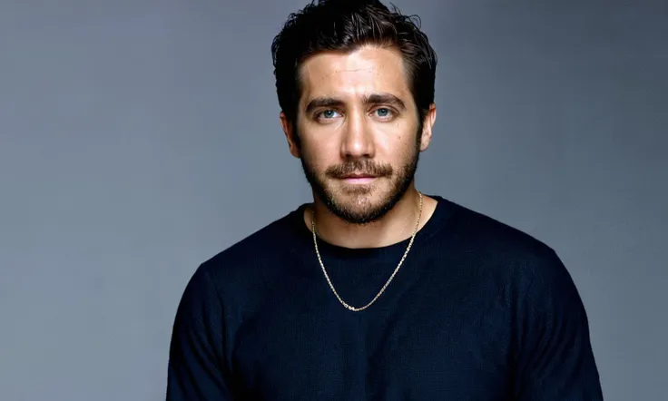 Gyllenhaal, <lora:gyllenhaal-128:0.9>, black hair, beard, nunchaki, medium full shot