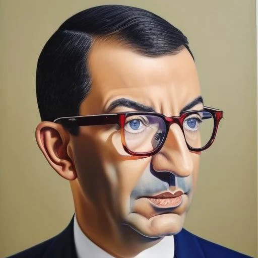 oil painting portrait of jeanmessiha person, glasses, magritte, hyper detailed, very detailed, 8K